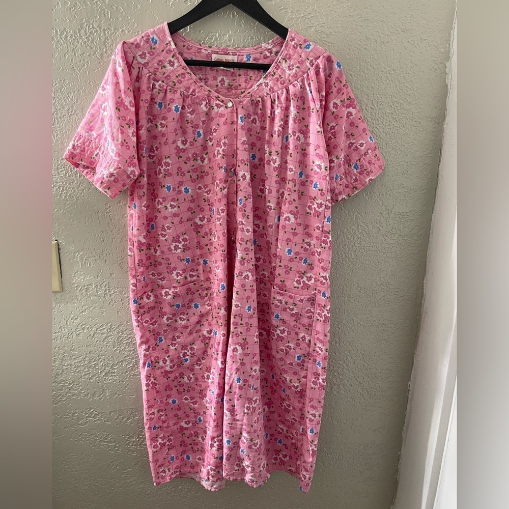 VINTAGE Pink Floral Midi Dress - Comfortable Everyday Style House Dress